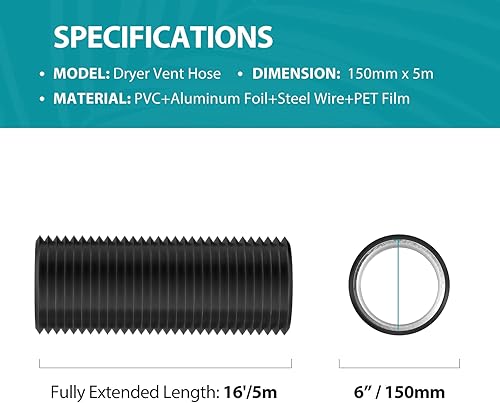 Miniatura 6 de Ventilador de escape de 6 pulgadas con kit de controlador de velocidad, ventilador de escape de 6 pulgadas con controlador de velocidad + manguera
