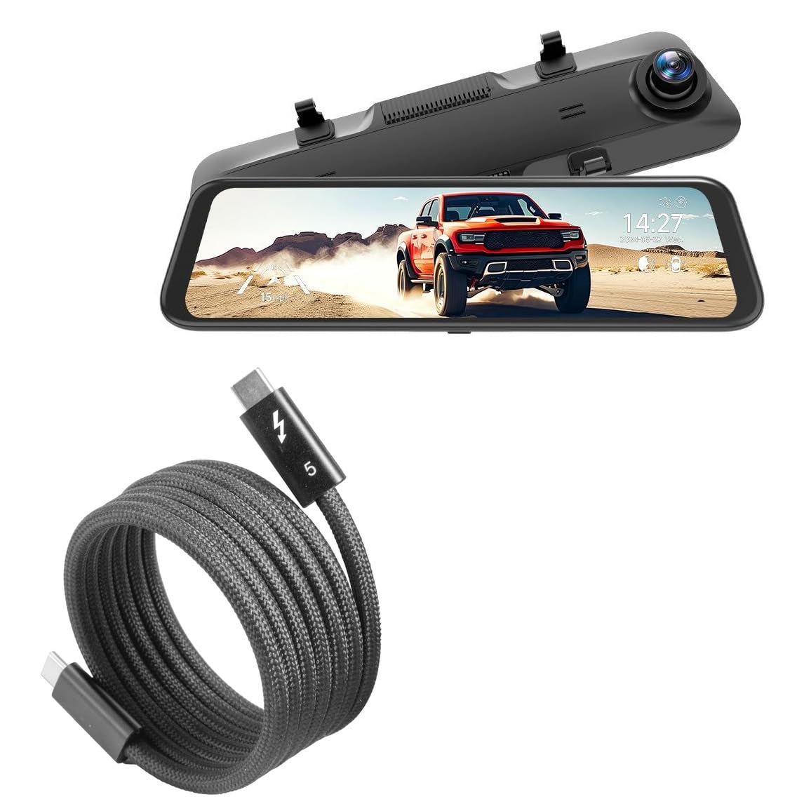 BoxWave Cable Compatible with WOLFBOX G850Pro - SnapWrap Thunderbolt 5.0 Cable (5ft 240W), Magnetic Self-Coiling Nylon Braided Retractable - Jet Black
