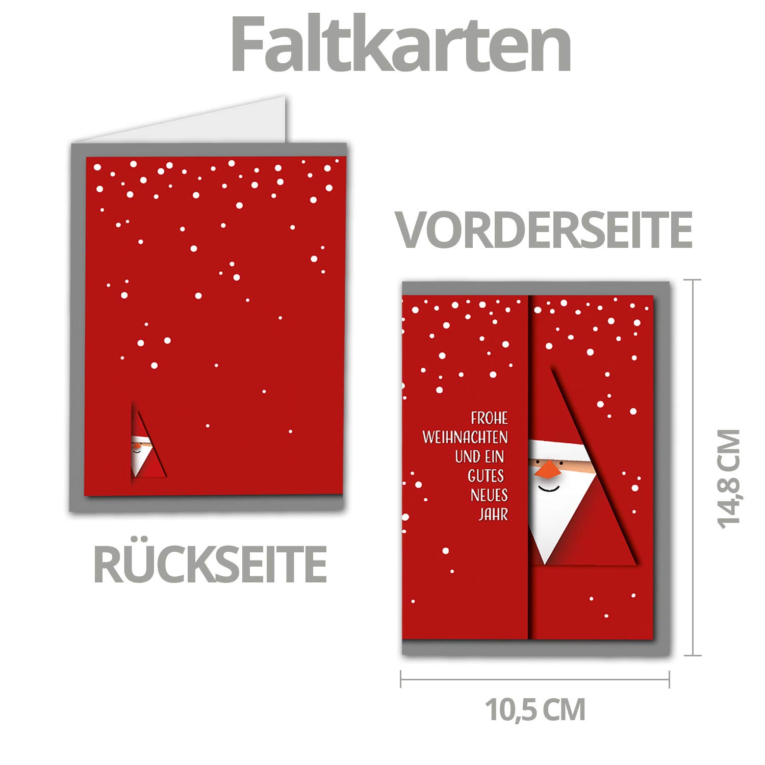 NEUSER PAPIER 150 x zestaw kartek bożonarodzeniowych DIN A6 z czerwonym motywem Świętego Mikołaja – składane kartki z pasującymi kopertami – nowoczesne abstrakcje – życzenia bożonarodzeniowe dla firm
