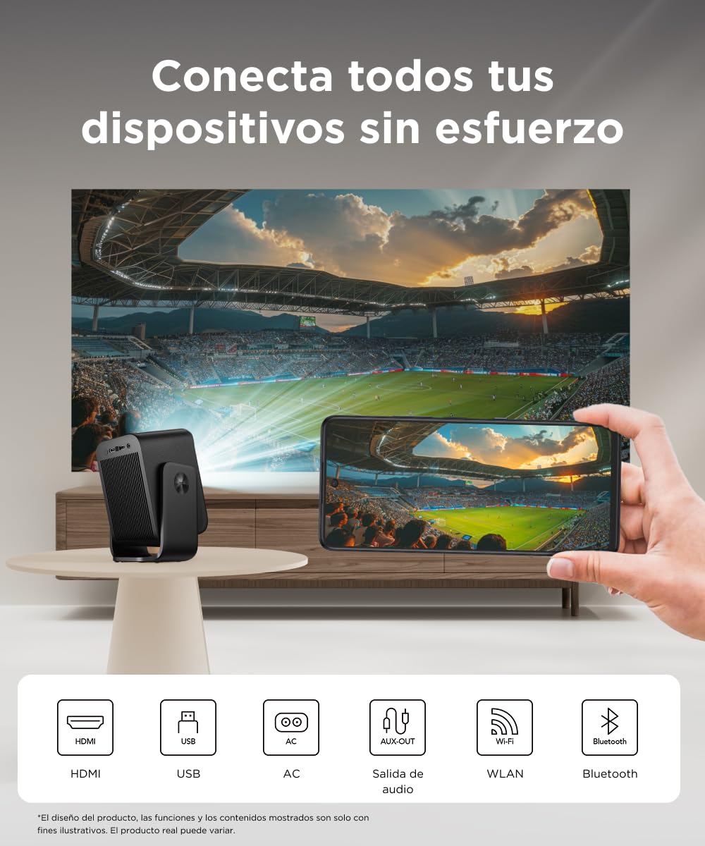 TCL Proyector C1 | 1080P Full HD | Google TV | Netflix Oficial | Enfoque Automático | Corrección Keystone | Dolby Audio 8W | WiFi & Bluetooth | Rotación 285° | Portátil