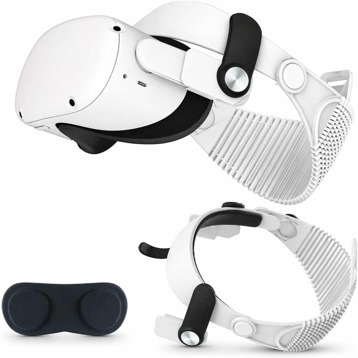 Silicone Head Strap for Meta Quest 2 / Oculus Quest 2, Ergonomic VR Head Strap for Lying Down Use, Enhanced Comfort & Stability VR Accessories