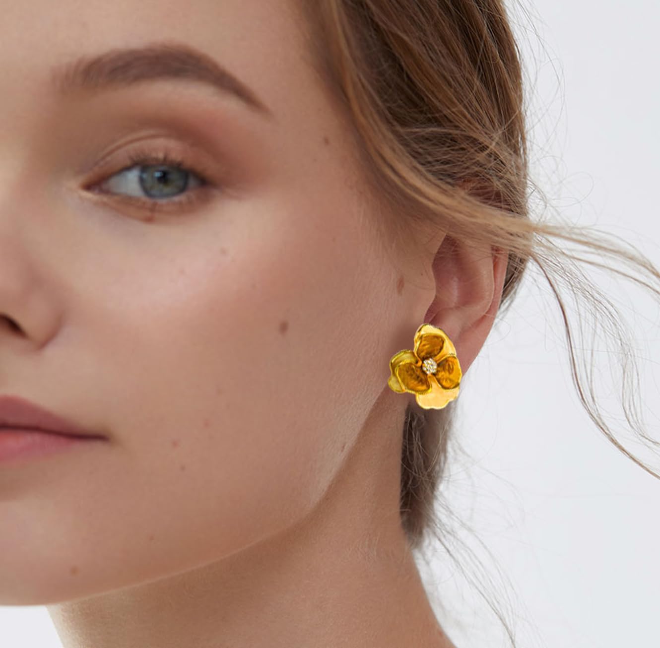 Colorful Enamel Small Flower Earrings.Elegant Floral Stud Earrings, Gold-Tone with Burgundy Enamel and Crystal Center,Gemstone Gold Earrings,Crystal Gem Drop Hypoallergenic Earrings.Thanksgiving gifts for family members - Image 2