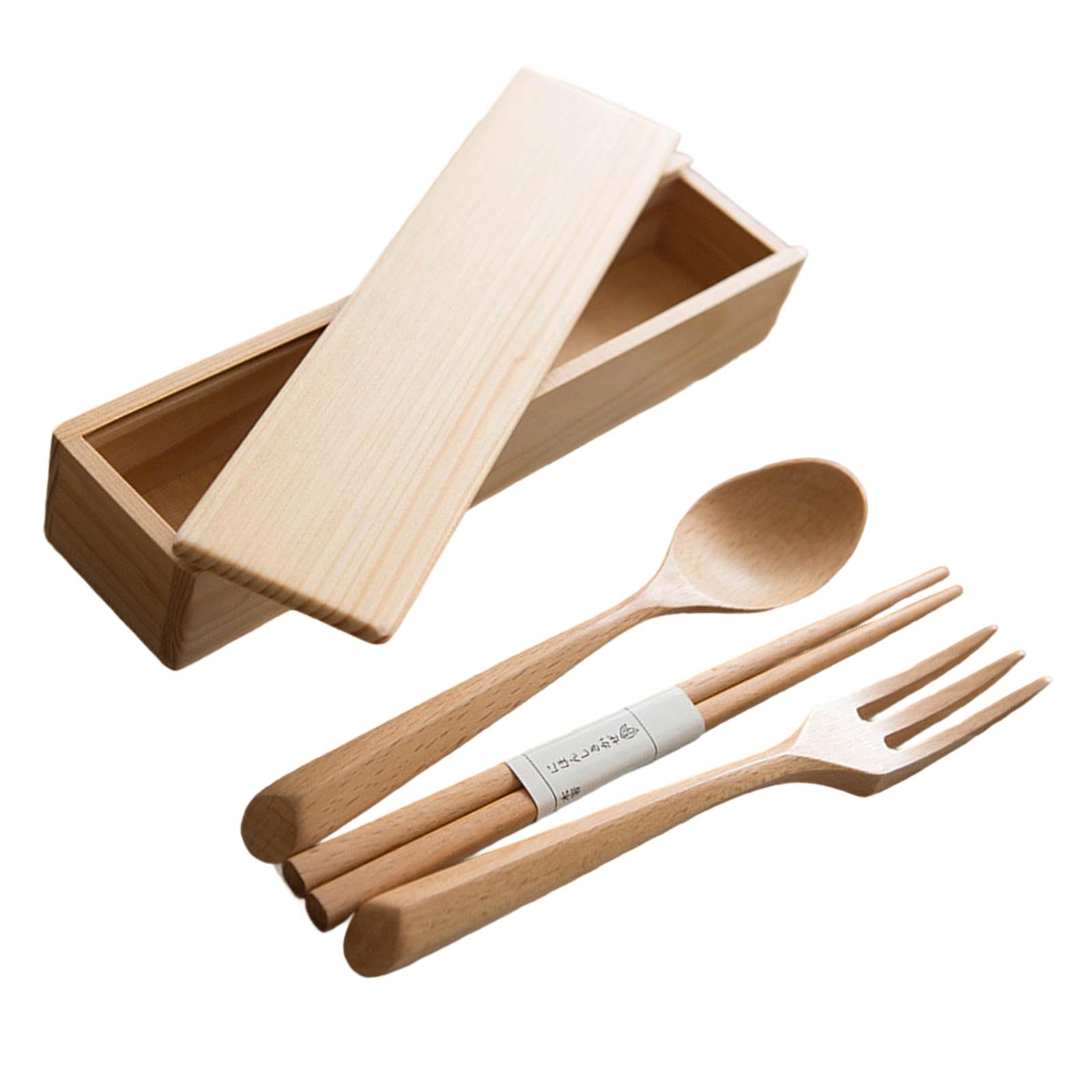 Xinsheinelry Portable Japanese Styles Wooden Cutlery Set Fork Spoon Chopsticks User Friendly Travel Utensils Efficient Dining Set Japanese Styles Wooden Cutlery
