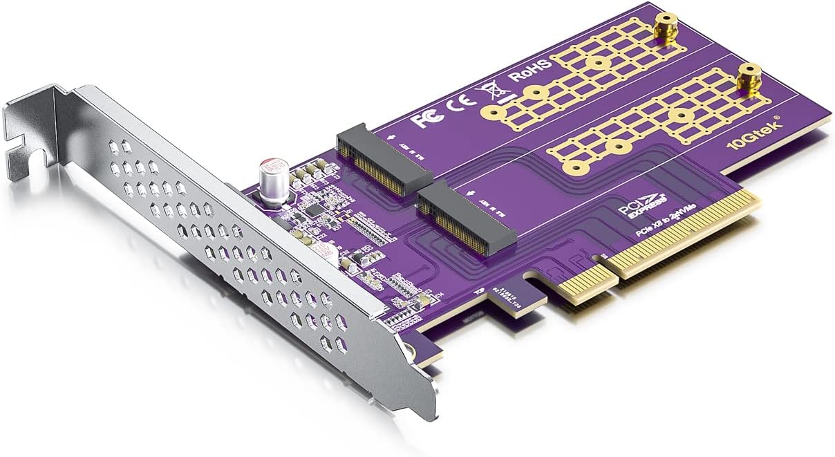 REDLUX NVMe SSD Adapter for U.2 SSD, X8, (4) M.2(M Key) connectors, Built-in a PEX-8724 Controller, Support Non-Bifurcation Motherboard.