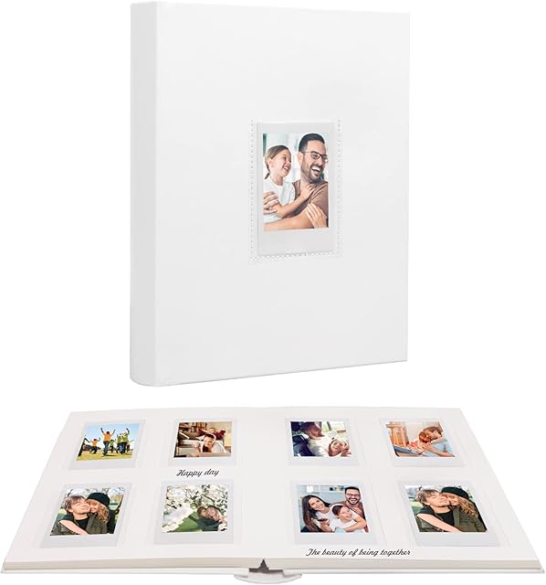 128 Pockets Photo Album with Writing Space, Front Window, Photo Albums 3 Inch Compatible with Fujifilm Instax Mini 12 11 9 8 7s 90 40, Polaroid 300, HP Sprocket, K-pop Photocards (White)