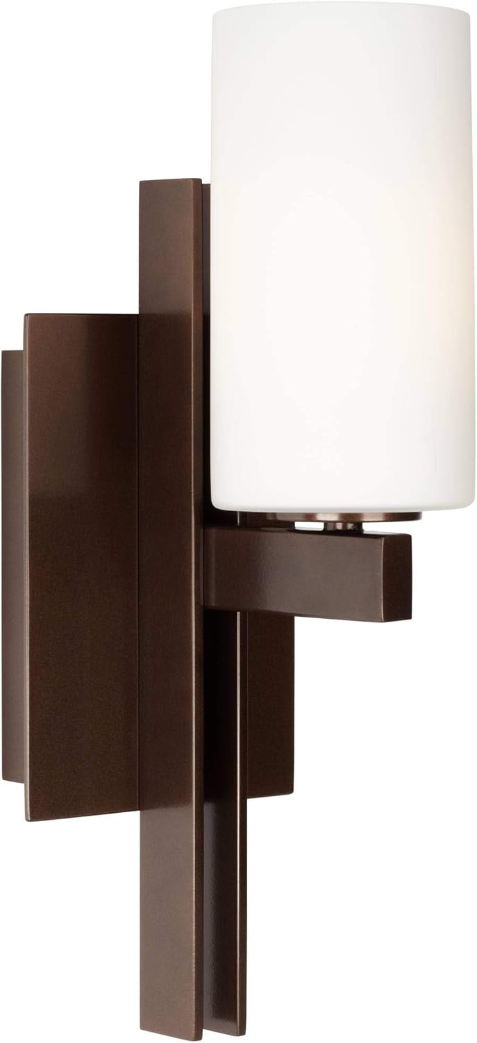 Possini Euro Design Ludlow Modern Wall Sconce Lighting Tiger Bronze Metal Hardwired 14" High Fixture Frosted White Glass Decor for Bedroom Bathroom Bedside Living Room Home Hallway Dining Kitchen