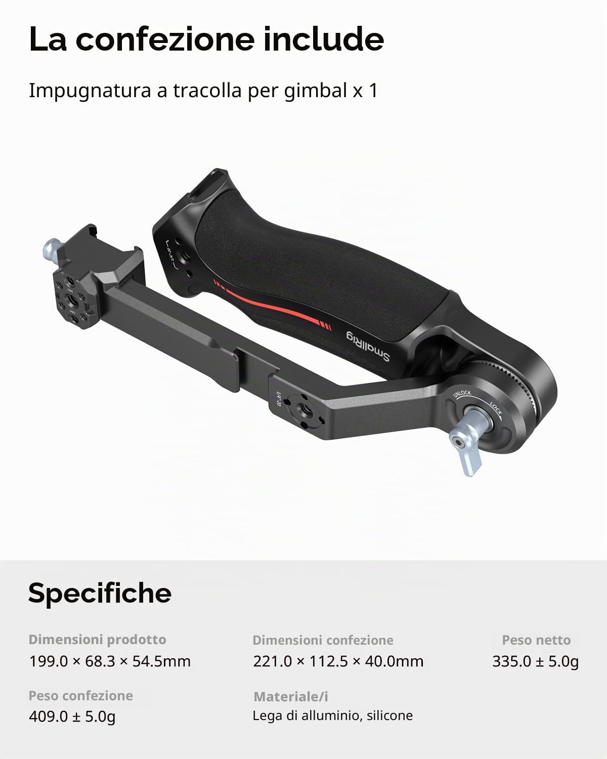 SmallRig Impugnatura Gimbal con Tracolla per DJI RS 2 / RSC 2 / RS 3 / RS 3 Pro/RS 3 Mini/RS 4 / RS 4 Pro/RS 4 Mini, Impugnatura Regolabile per Riprese dal Basso, con Attacco QD