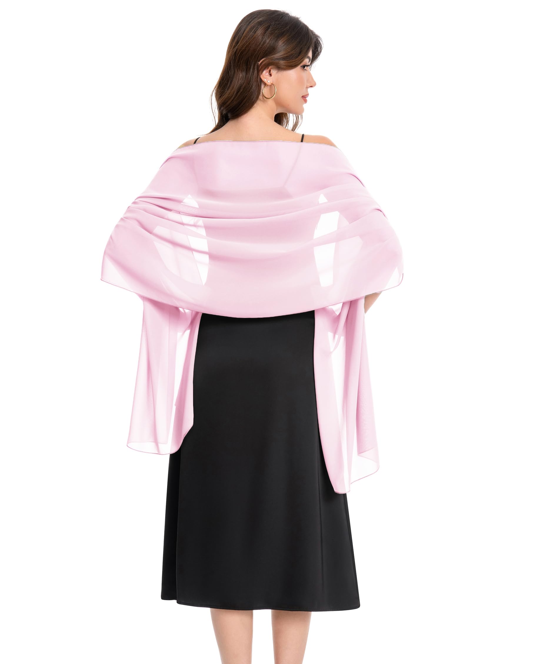 Baoqiya Chiffon Shawls Scarves Wraps for Bridal Wedding Party Evening Dress and Special Occasion Dresses, Pink, Medium