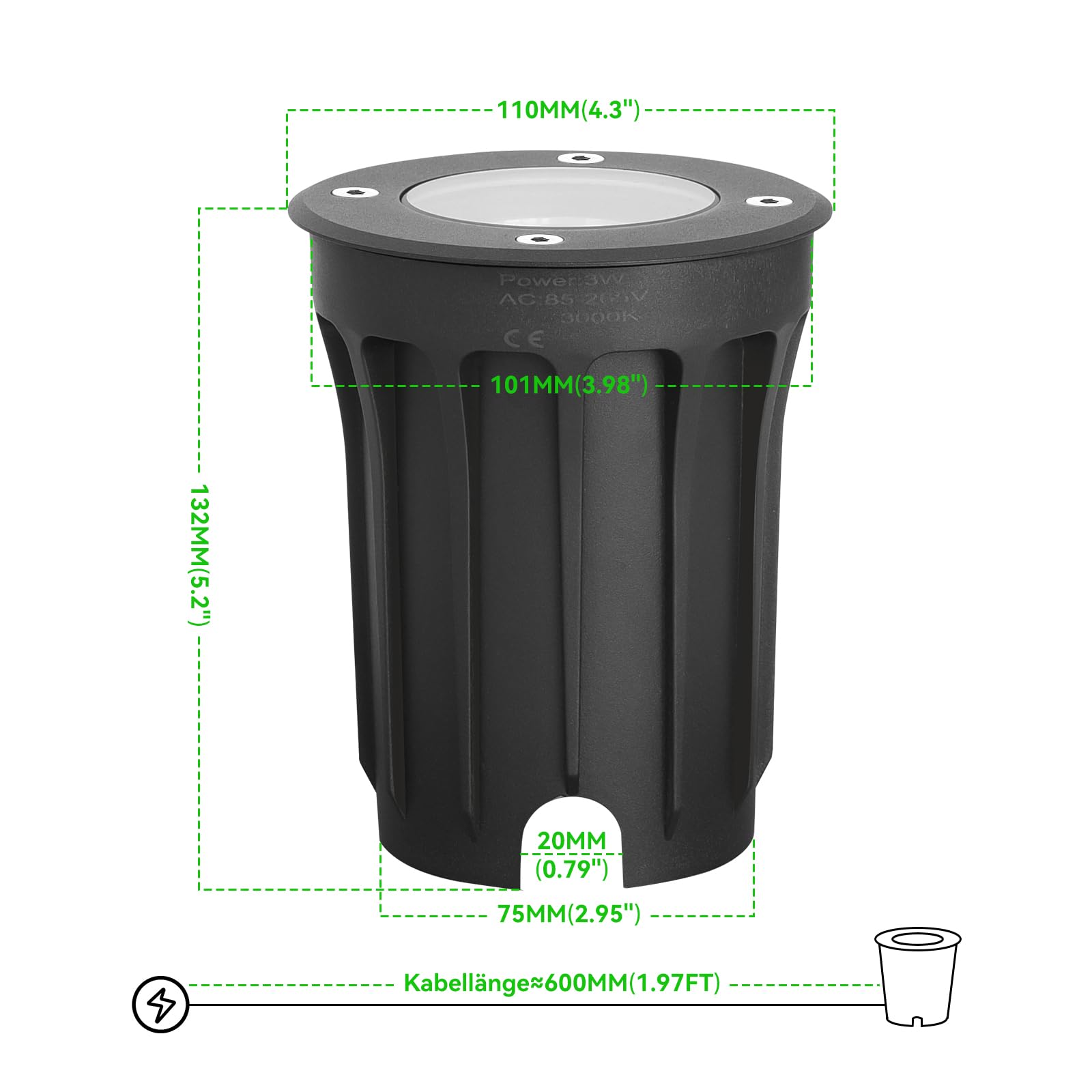 4pcs Faretto led da esterno per Gu10 3w 230v Bianco Caldo 3000k, IP67 Impermeabile Faretti da giardino, Faretti incasso esterni per Esterni, Giardino, Terrazza, Cortile, Passerella
