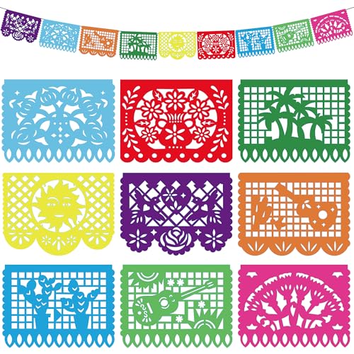 Image of OHOME Cinco De Mayo Decorations - Papel Picado Banner Streams | Mexican Theme Birthday Backdrop Flag Para Fiesta Party Decorations for Taco Accessories Decor Party Favors Supplies