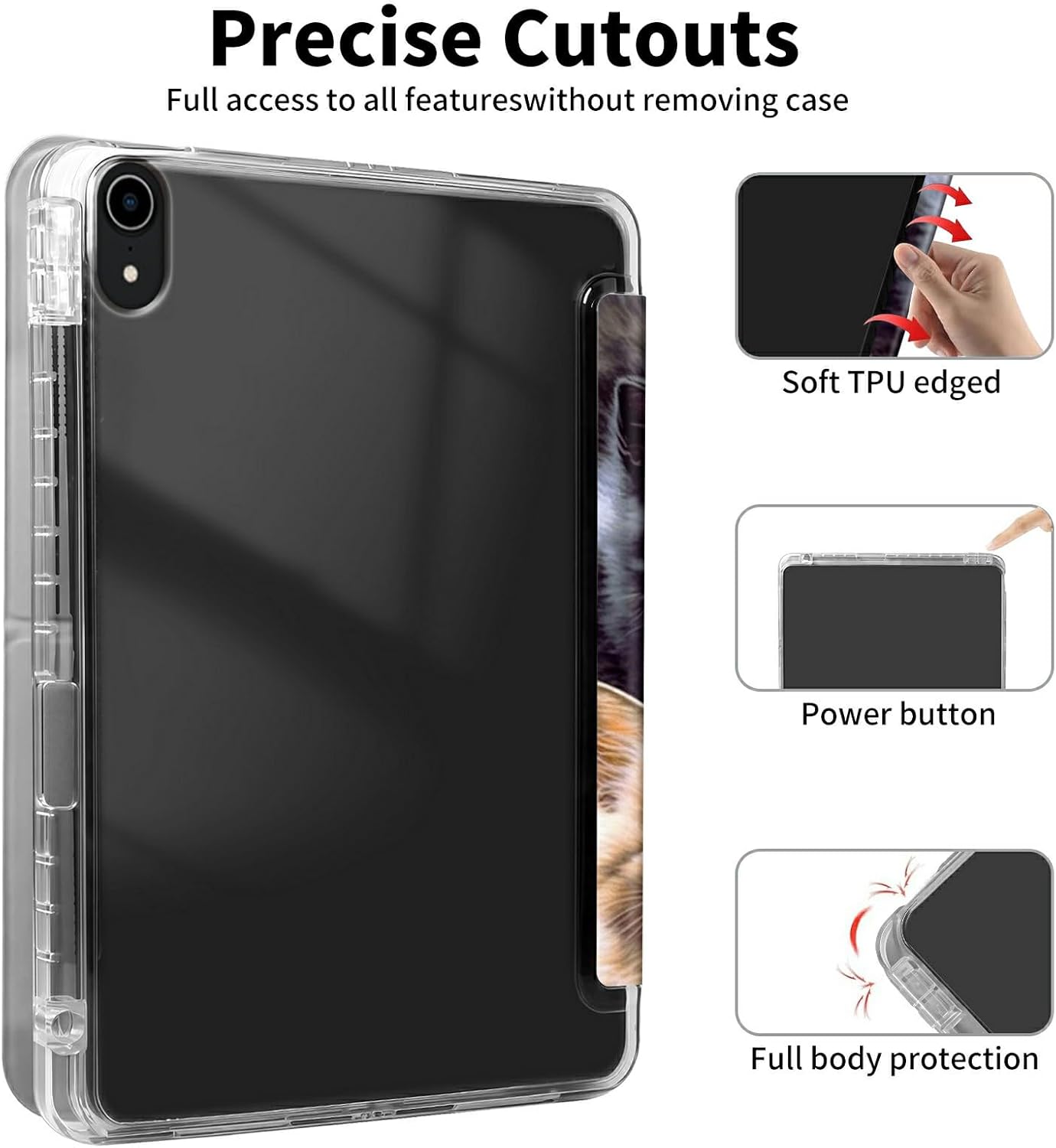 Clear Case for iPad (A16) 11th Generation 11" 2025/iPad 10th Generation 10.9" 2022 with Pencil Holder Folding Y Shape Stand Designed Cover,Auto Wake/Sleep,Cute Cat