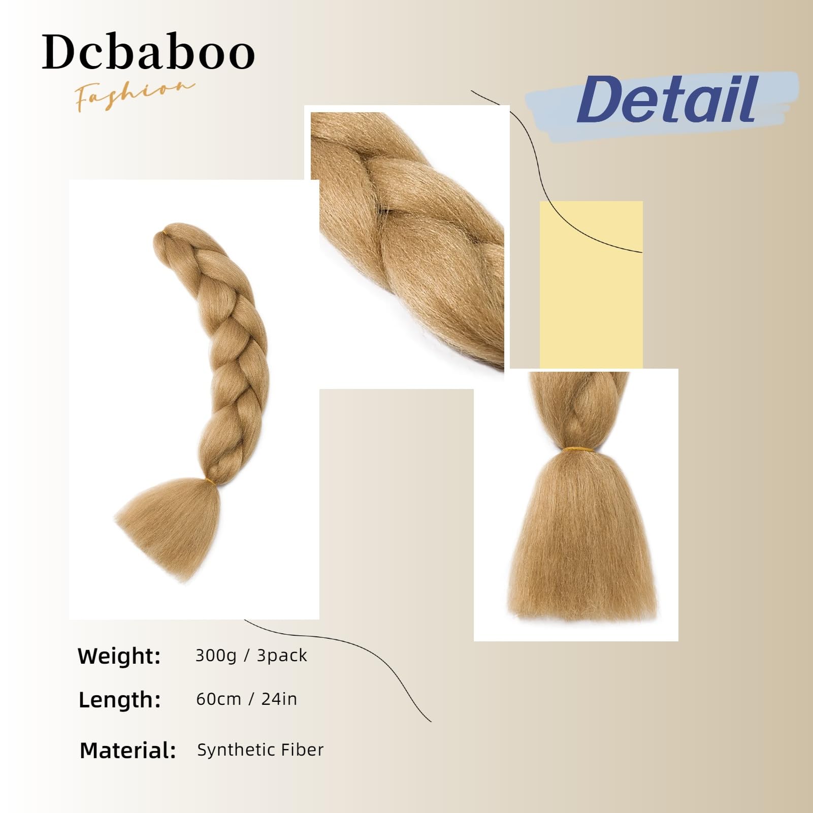 Dcbaboo Blonde Hair Extensions for Braiding Jumbo Braids Hair Extension 3packs 24inch 300g Synthetic Fibre Kanekalon Braiding Extensions Afro Crochet Twist - Image 2