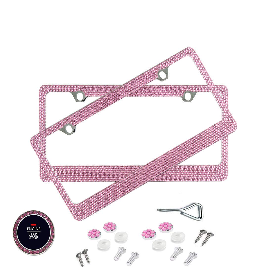 BLVD-LPF Light Pink Crystal Rhinestone License Plate Frame - Pack Of 2, Rust-Free ABS Chrome - View #6