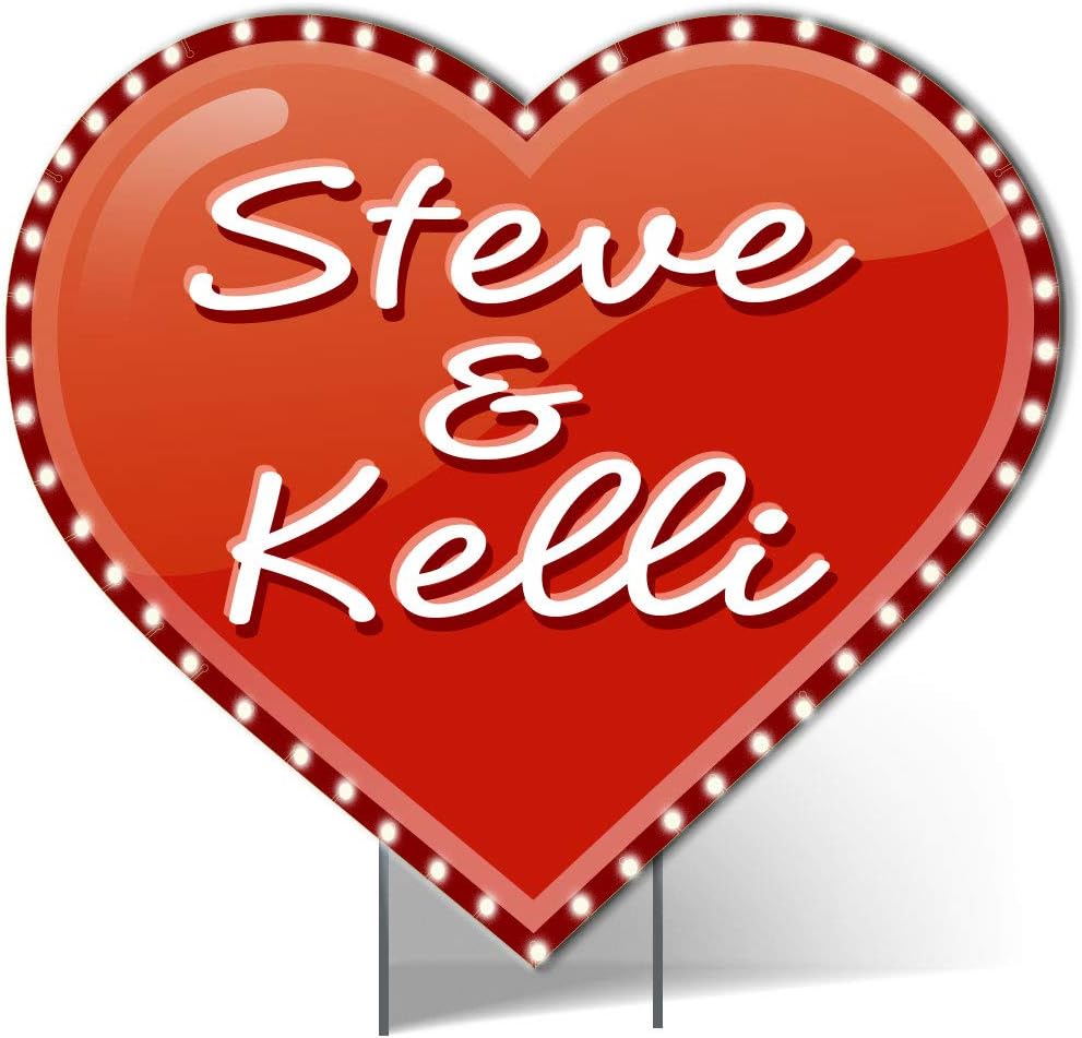 VictoryStore Yard Sign Outdoor Lawn Decorations: Custom Giant Lighted Valentine Heart Sign Includes 50ct Lights and 2 Ez Stakes