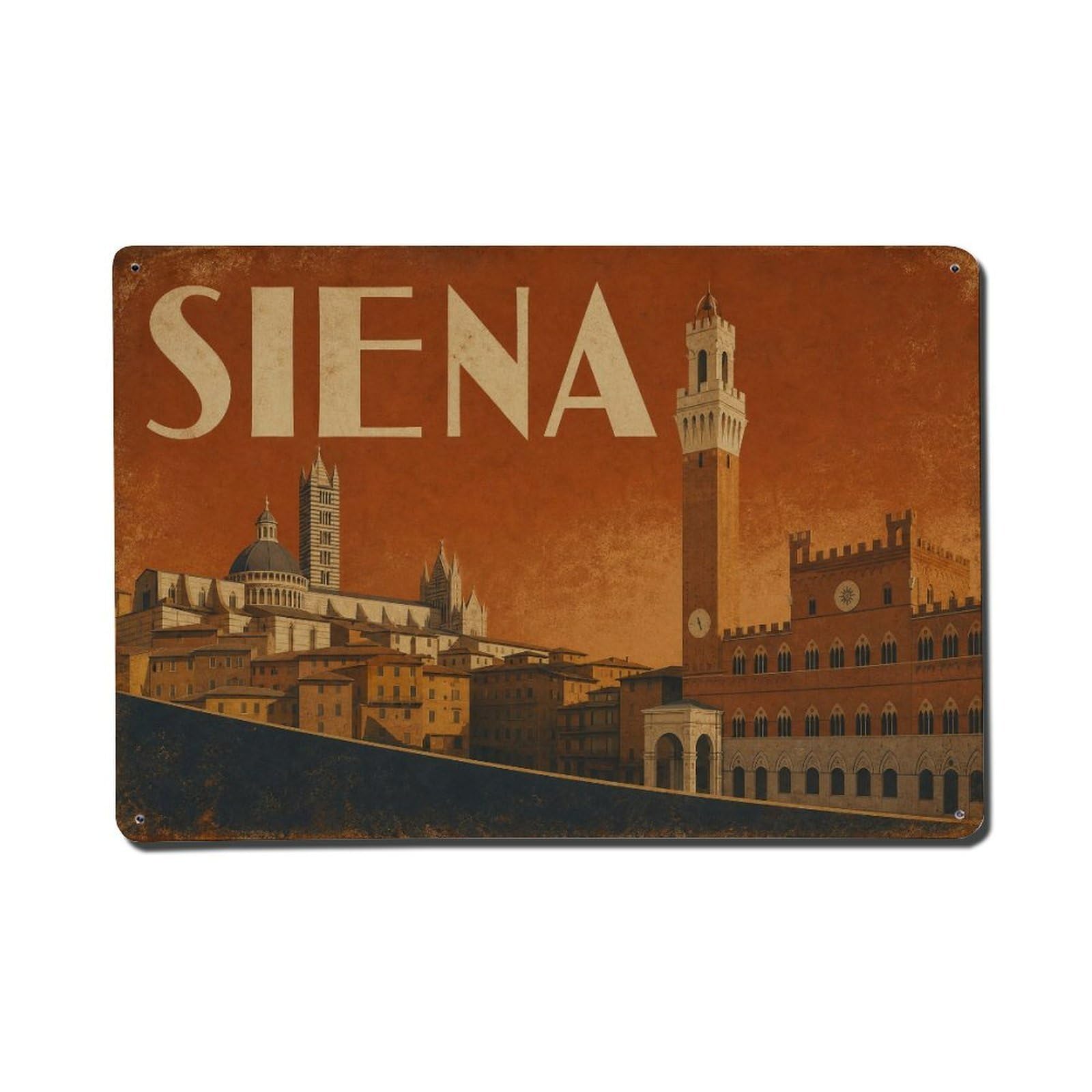 Huiyhb 8X12inch(20X30cm) Vintage Travel Siena Medieval Heritage Historic Tuscany Italy Metal Tin Sign