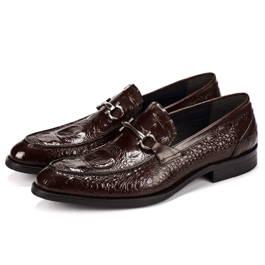 Mocasines Casuales Negocios en Relieve para Hombre Loafers Cuero Genuino Zapatos de Vestir Formales Silp On