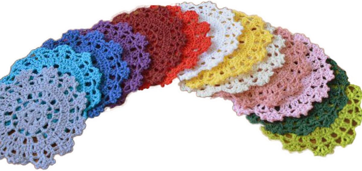 Handmade Crochet Small Doilies for Home Decor, Table mat, DIY Accessories 3.9-4.7''(10-12cm) Pack of 10 (Multicolor)