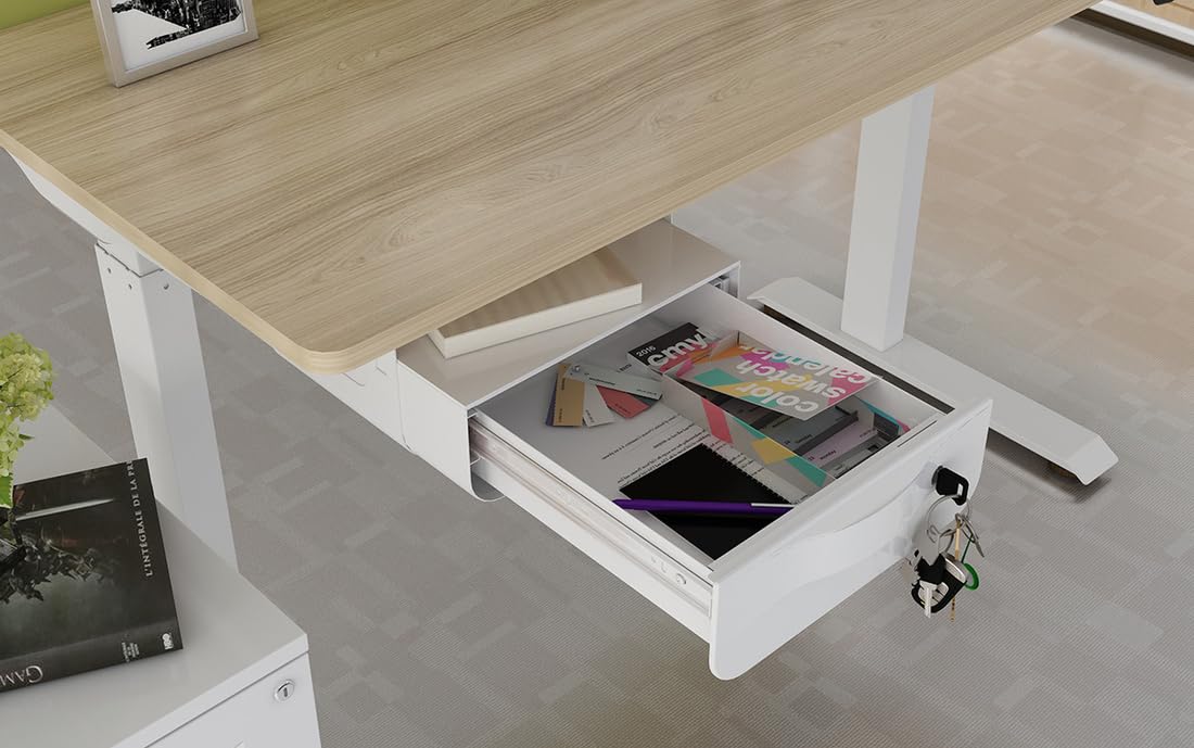 Spacetronik Untertisch Schublade, Unterbau Schublade Abschließbar aus Stahl, Schublade Unter Schreibtisch mit Extra Ablagefach, Schreibtisch Organizer für Home Office & Stehschreibtisch, Schwarz