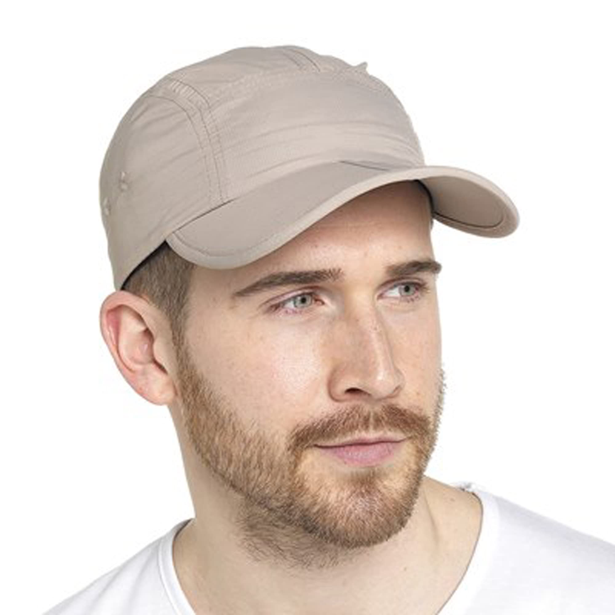 Kav Men's Beige Baseball Cap With Folding Peak - One Size Fits All, Made Of Polyamide Fabric, Lightweight And Durable Headwear For Sports, Outdoor Activities, And Everyday Wear (Beige)