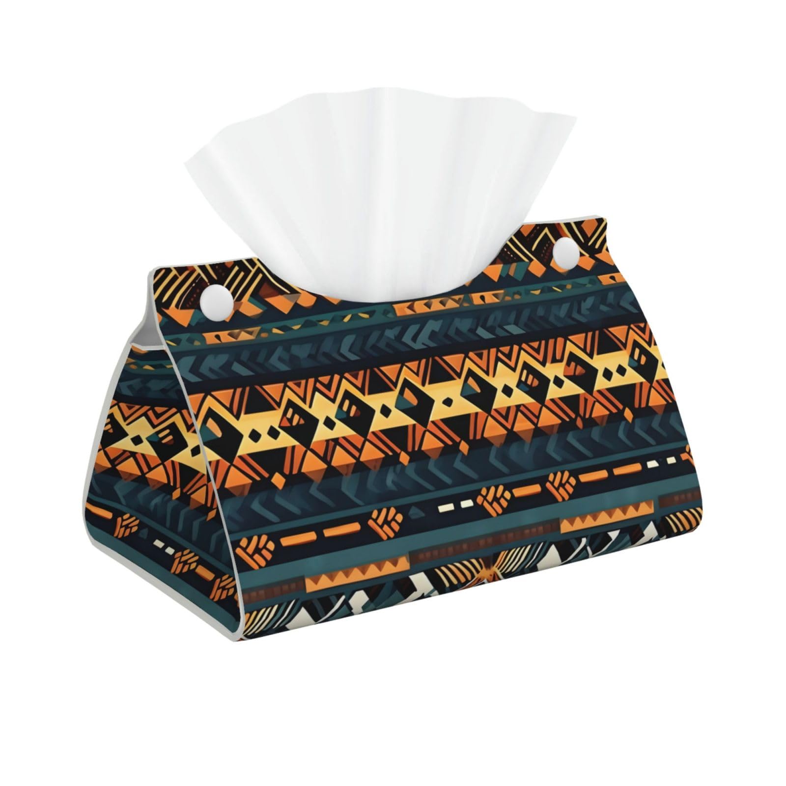 African Tribal Ethnic Texture Rectangular Leather Tissue Box Cover, Folding Facial Tissue Holder Dispenser for Car
