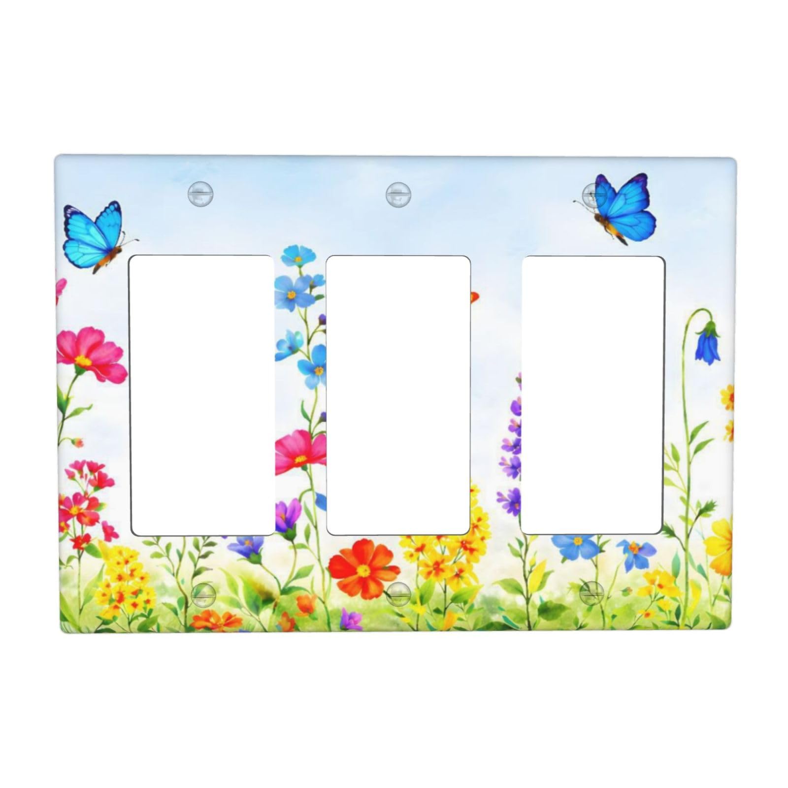 Plaque murale triple interrupteur fleurs sauvages pour salon