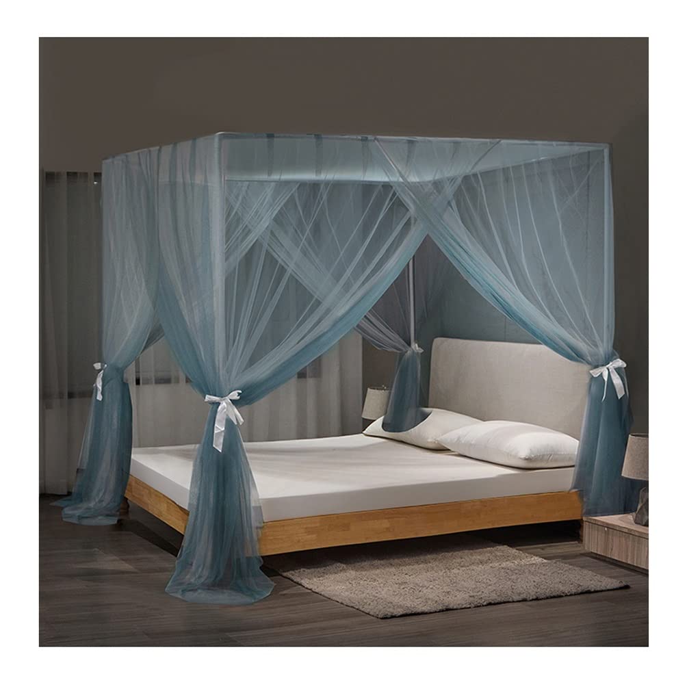 Moustiquaire de lit contre piqûres OKUOKA bleu grand lit 200X220cm avec support stable