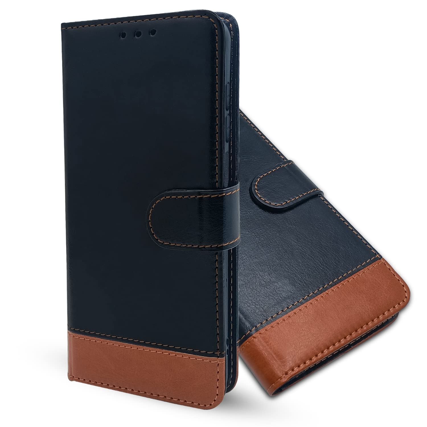 Pikkme Realme 3 / 3i Flip Cover | Dual-Tone PU Leather Finish | Wallet Style & Stand | Magnetic Flip Case for Realme 3 / 3i (Black & Brown) (B0B9NGDGY4) Amazon Price History, Amazon Price Tracker