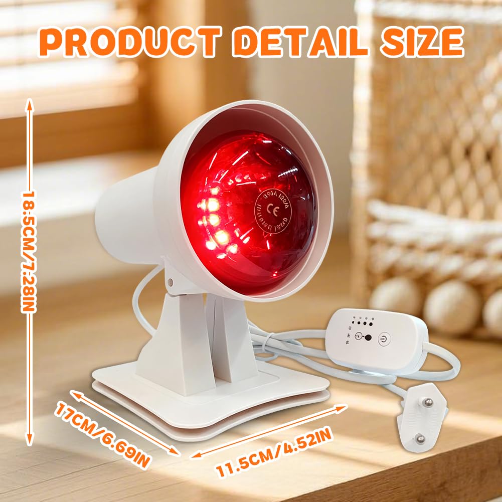 Lampada a infrarossi da 150 W, lampada a luce rossa con timer e temperatura regolabile, lampada a luce rossa terapia per viso e corpo, calore profondo contro l'affaticamento muscolare, angolo