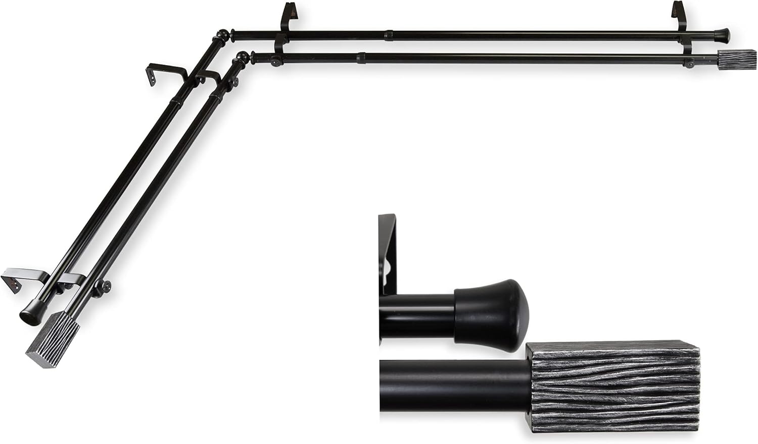 A&F Rod Décor - Oak 13/16" Corner Window Double Curtain Rod 48-84" - Black