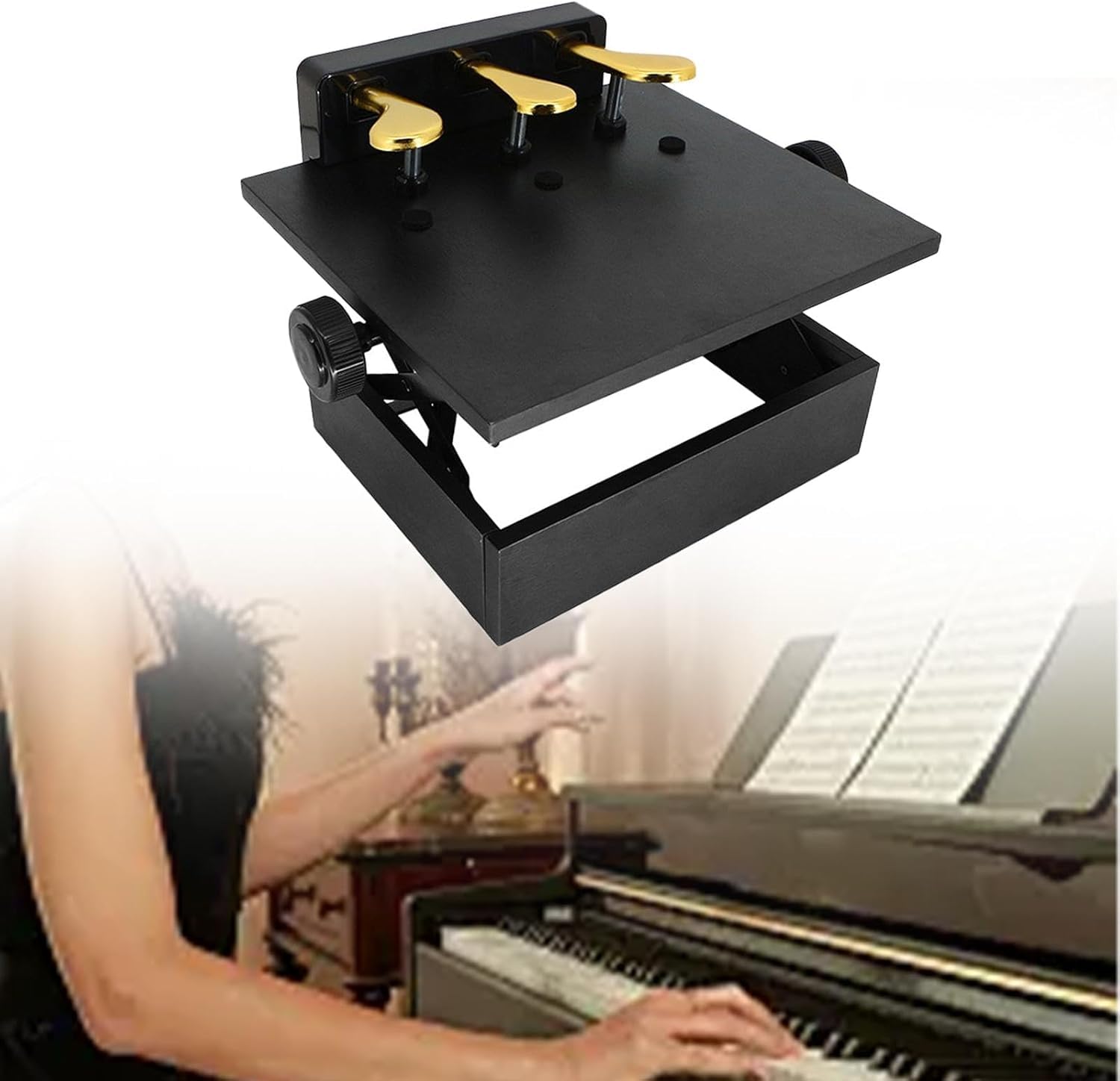 Estensore per pedale del pianoforte, accessorio per pedale di sollevamento per pianoforti a coda ed elettrici, altezza regolabile da 14 a 20,5 cm, 3 pedali per concerti e spettacoli sul palco (nero)