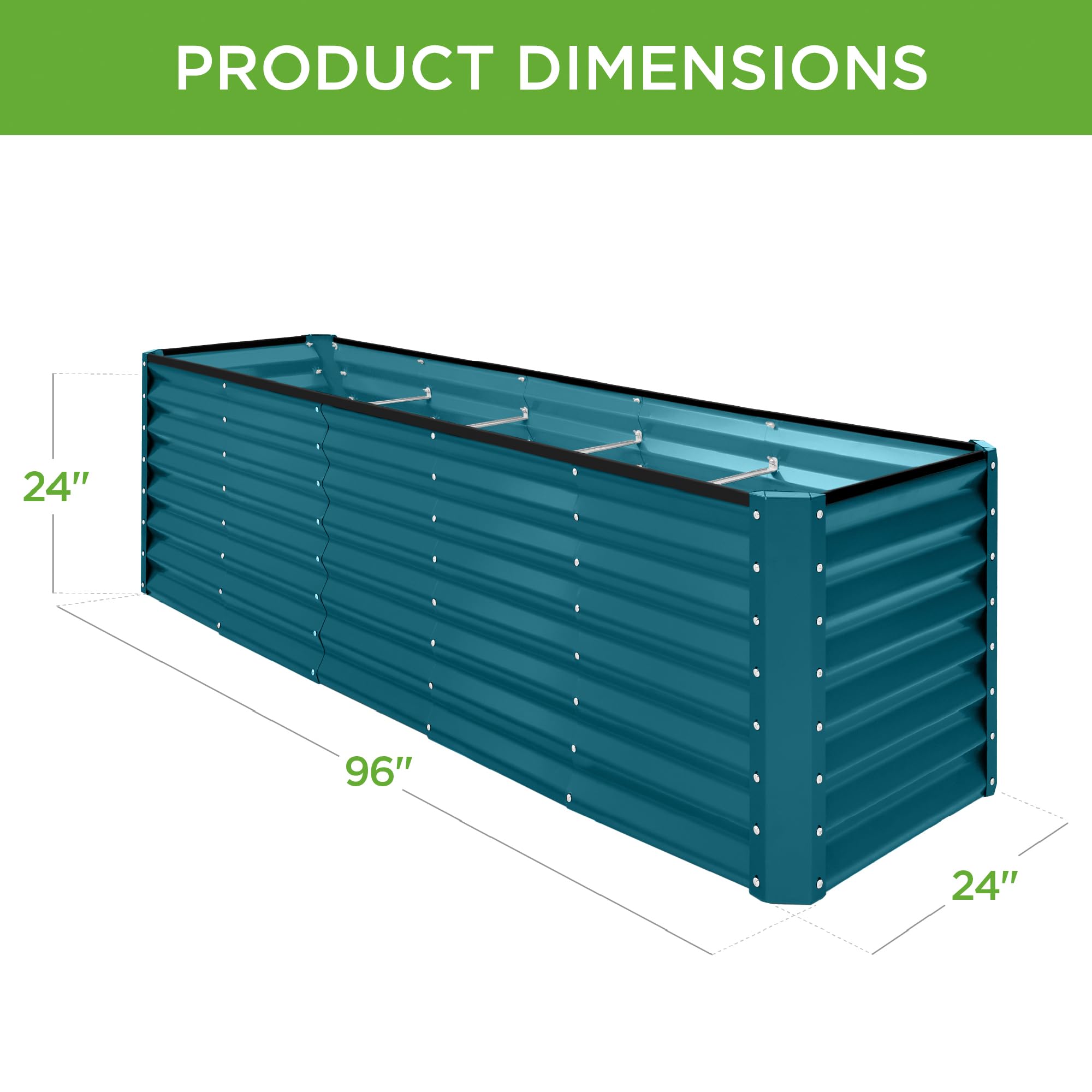 Best Choice Products 8x2x2ft Raised Outdoor Metal Garden Bed, Rectangular Planter Box for Herbs, Flowers, and Deep Root Vegetables w/ 240 Gallon Capacity - Peacock Blue