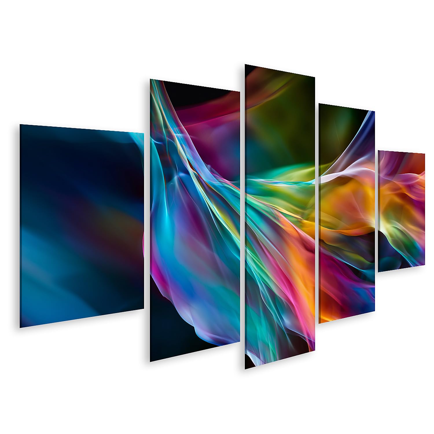 islandburner Bild auf Leinwand Dynamische Aurora-Wellen Kunstdruck Wohnzimmer Für Kunstliebhaber - 5-teilig