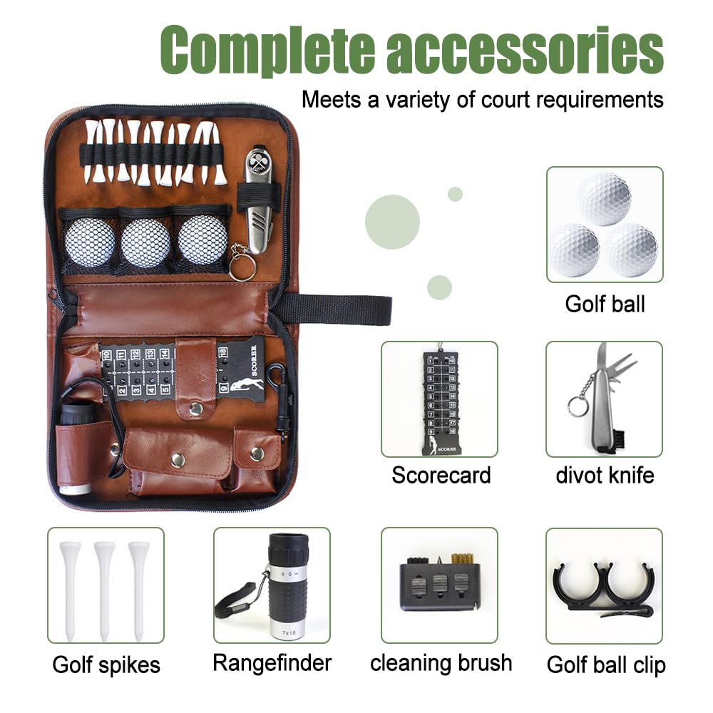 MiOYOOW Kit di Attrezzi da Golf, Borsa in PU per Golf con Gadget Durevoli e Impermeabile, Accessori da Golf Multifunzionale e Portatili per Uomini e Donne