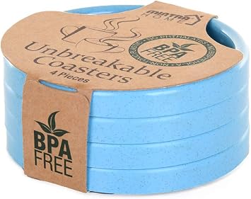 Mintra Home Durable Plastic Coasters 4pk Blue - 09051 - for Drinks, Coffee, Water - Drink Cup Holder for Kitchen, Home, Table Protection Protect Furniture from Water Marks & Damage