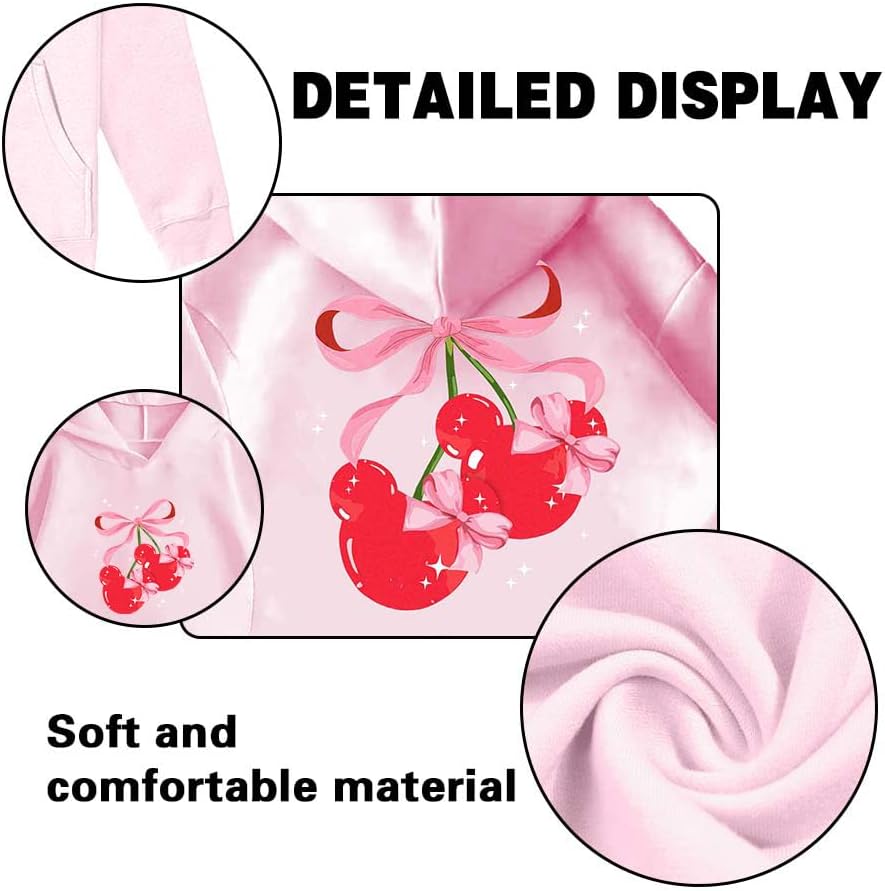 Girls Long Sleeve Hooded Sweatshirt Cherry and Bow Graphic Girls Hoodies Cute Fall Pullover Tops - Image 5