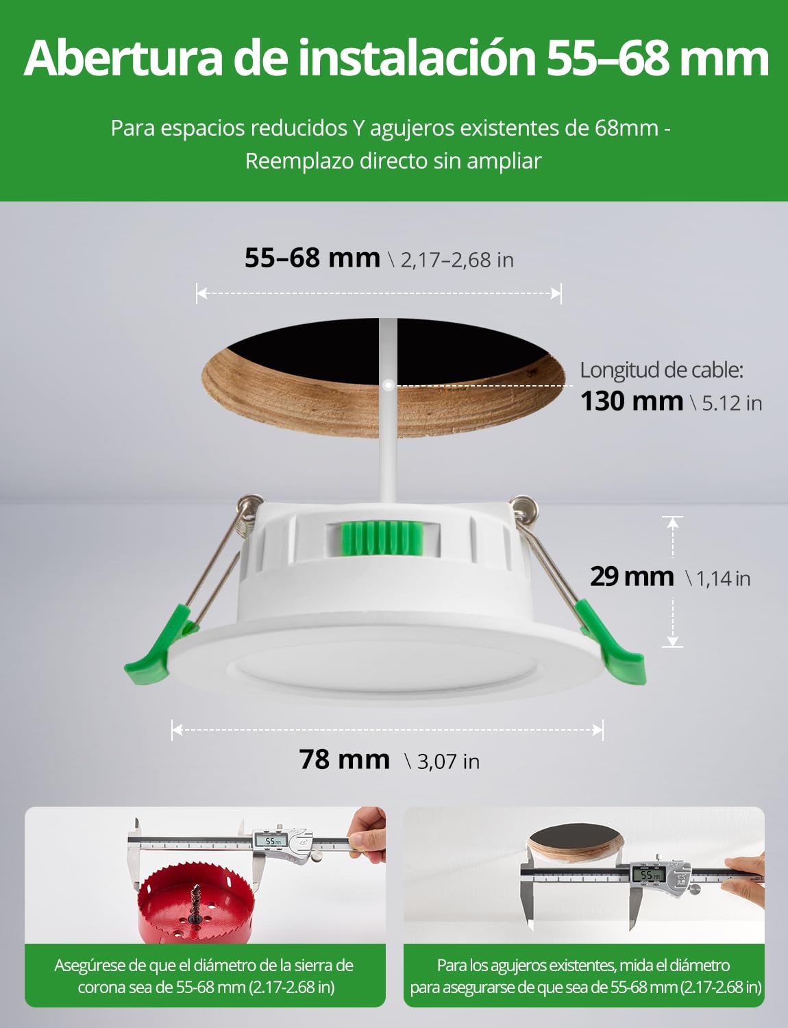 HOMEOW Downlight LED Regulable, 4W Interior Focos Techo Empotrable Blanco Cálido 2700K, Natural 4000K y Frío 6000K, Ojos de Buey IP44 Baño, Apertura 55-68mm, Extraplano 29mm, Pack 20