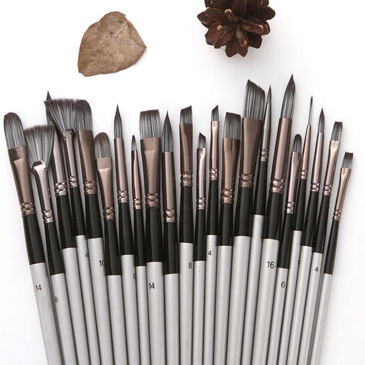 Set de 24 Pinceles de Acuarela con Mango de Madera y cerdas de Nailon, Incluye espátula, raspador y Cepillo para Pintura acrílica y al óleo.，Grey