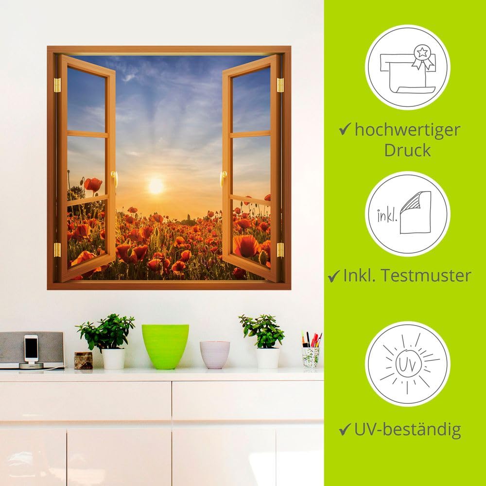 ARTland Wanddeko Wandtattoo selbstklebende Vinylfolie 50x50 cm Fensterbilder Fenster Pflanzen Blumen Mohnblume Sonnenuntergang U5BZ