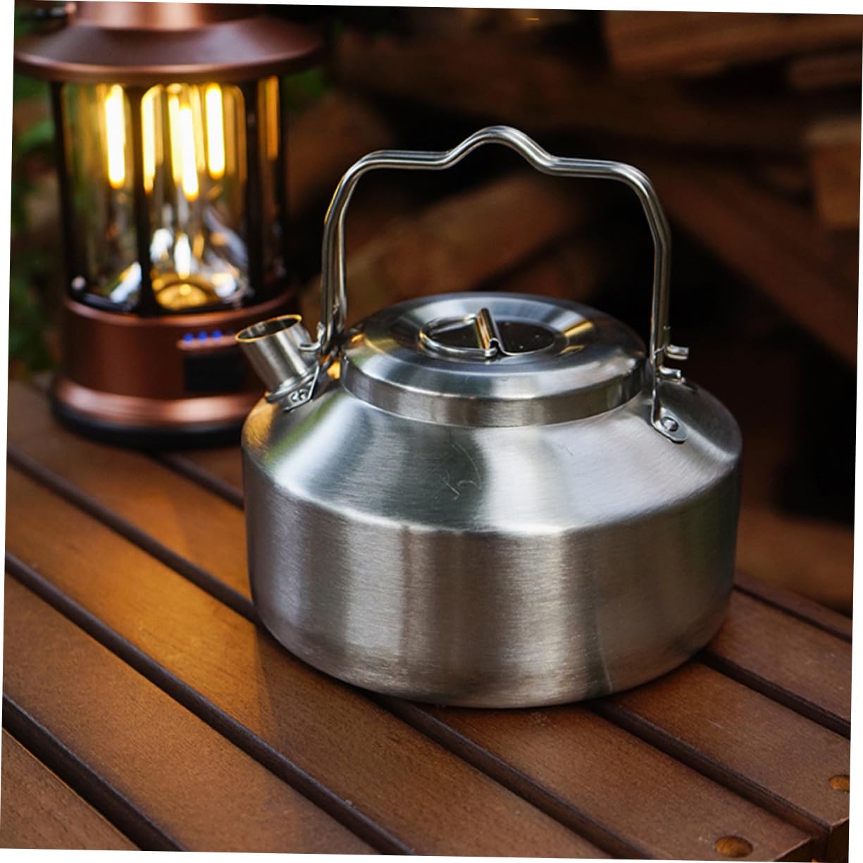 Camping Teekessel 1 L aus Edelstahl Silber, Tragbarer Kocherkessel | Herdplatte und Gas, Outdoor Format für Zuhause und Selbstfahren, Kompakt als Teekanne