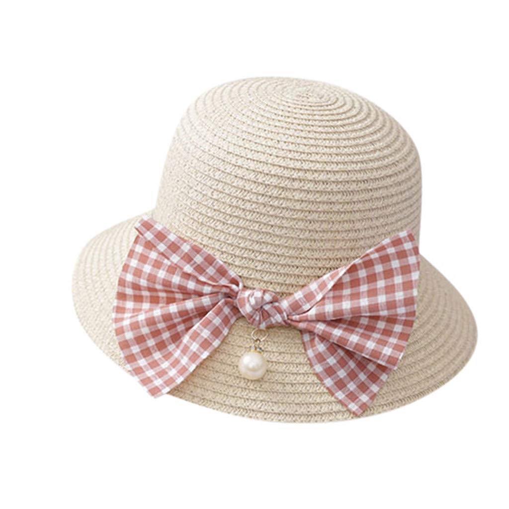 Moent Sombrero de paja de verano para niños, con lazo, protección solar, para niñas, sombrero para Pascua, fiesta de abeja, cumpleaños, regalos para el día de los niños (beige, 2-8 años)