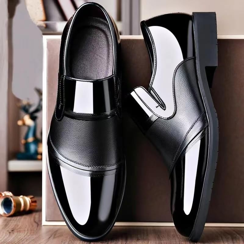 Dress Oxford for Men Slip On Round Toe Solid Color Vegan Leather Low Top Anti-Slip Non Slip Block Heel Outdoor2