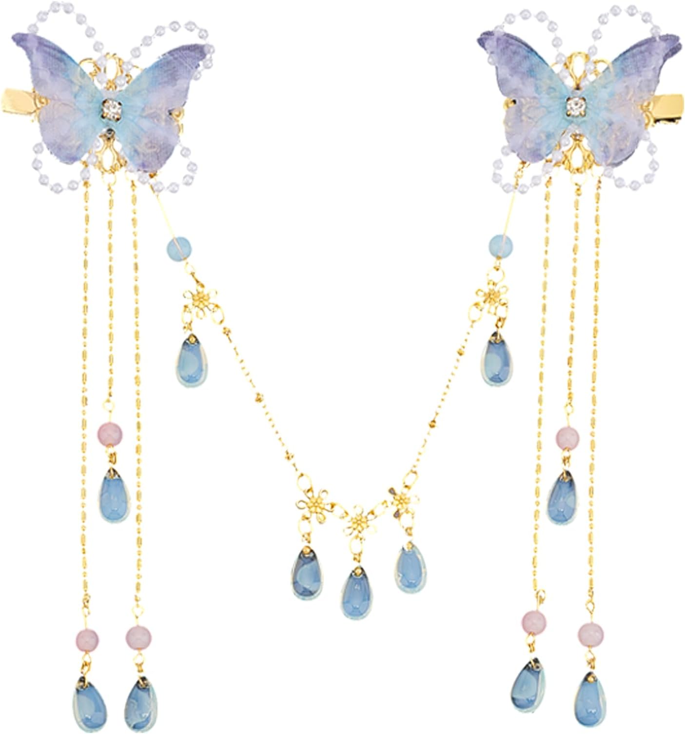 NICENEEDED Butterfly Cute Hair Clips, 3D Colorful Butterfly Hair Decoration Jewelry, Non-slip Butterfly Moving Wings and Sparkly Tassel Hairpin Accessories for Girls and Women