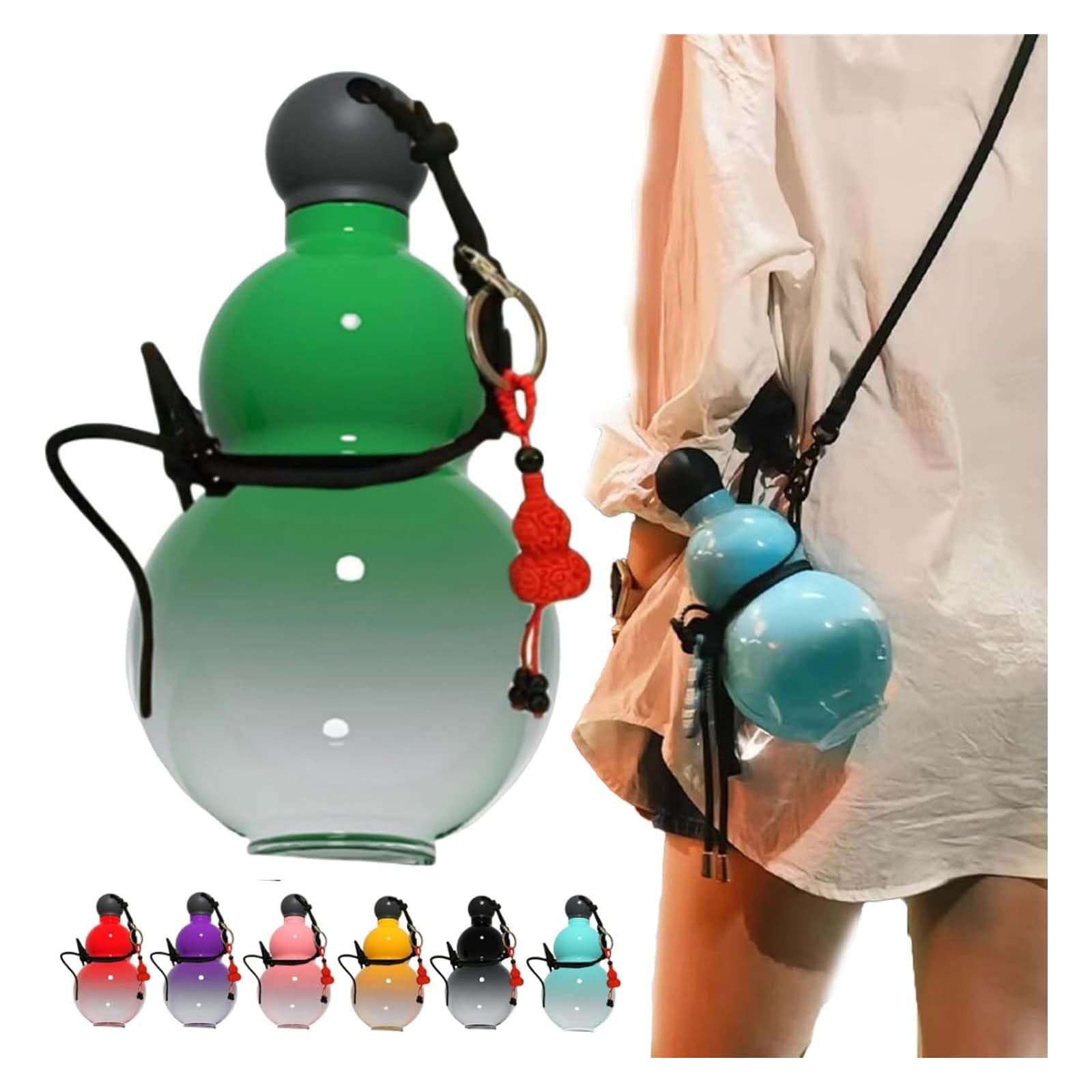 Gourd Wasserflasche, tragbare Wasserflasche, Kürbisflasche, einzigartige Reise-Wasserflasche für Fitnessstudio, chinesisches Retro-inspiriert, große Kapazität, einzigartige Geschenke für Gamer