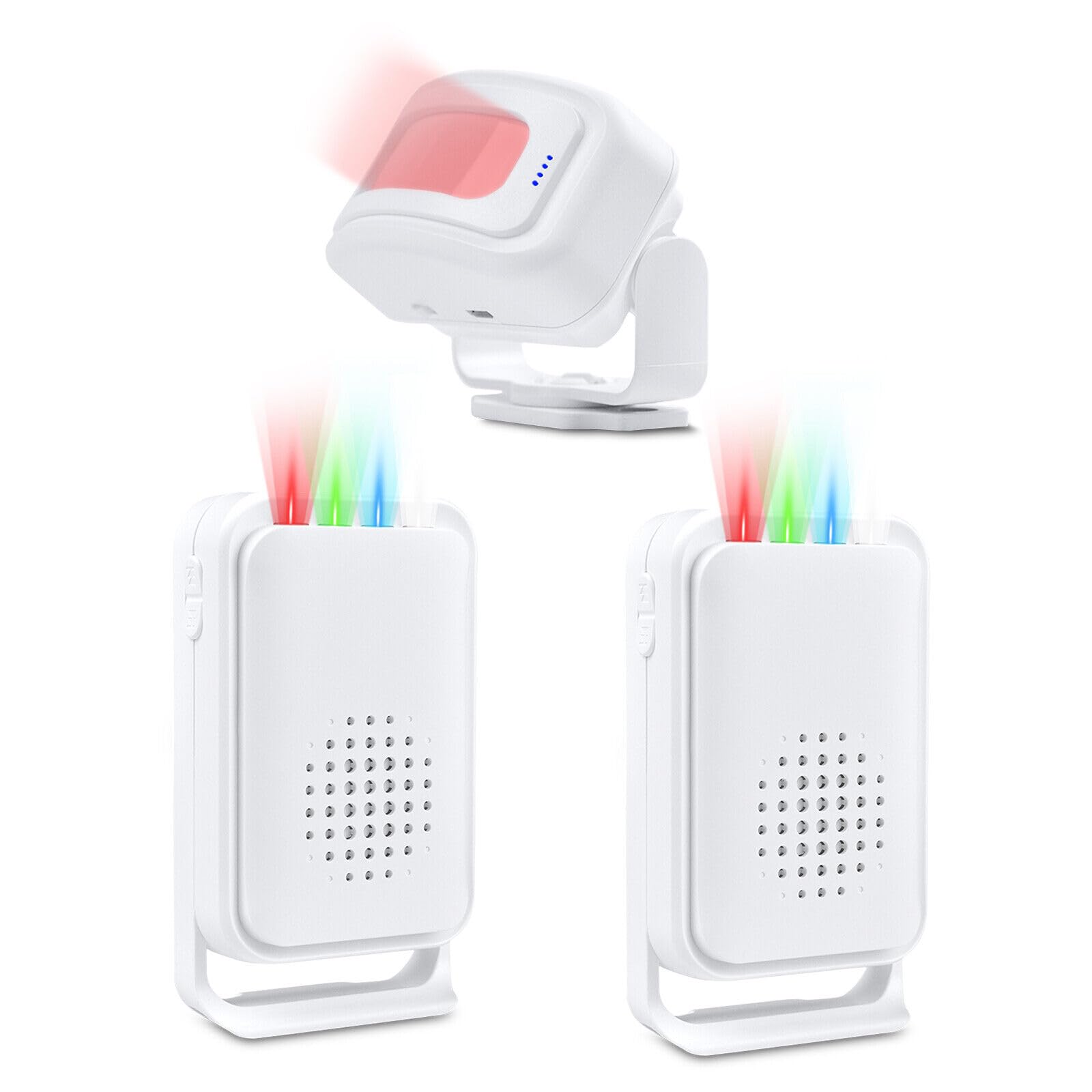 NineLeaf Durchgangsmelder,Bewegungsmelder Mit Alarm,Bewegungsmeld Wasserdicht,918ft,4-farbiges LED-Licht,17 Musik,5 Lautstärkestufen,Einfache Installation,Für Geschäfte, Büros(2Empfängers & 1Sensor)