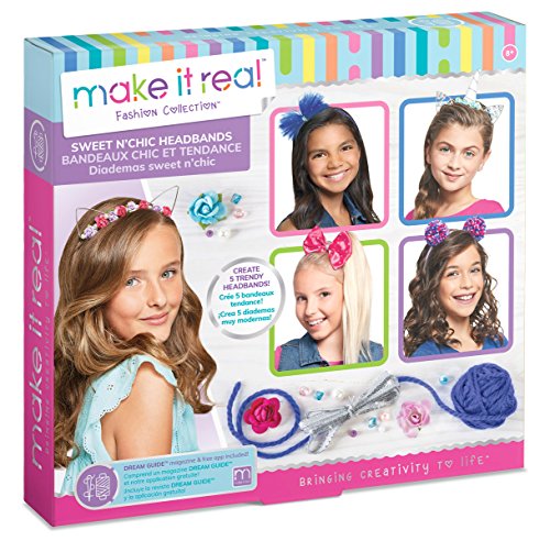 Make It Real – Sweet n’ Chic Headbands. Trendy and Stylish Tween Girls DIY Headband Kit Guides Kids to Create Five Unique Hair Headbands with Beads, Ribbons, Gems and More