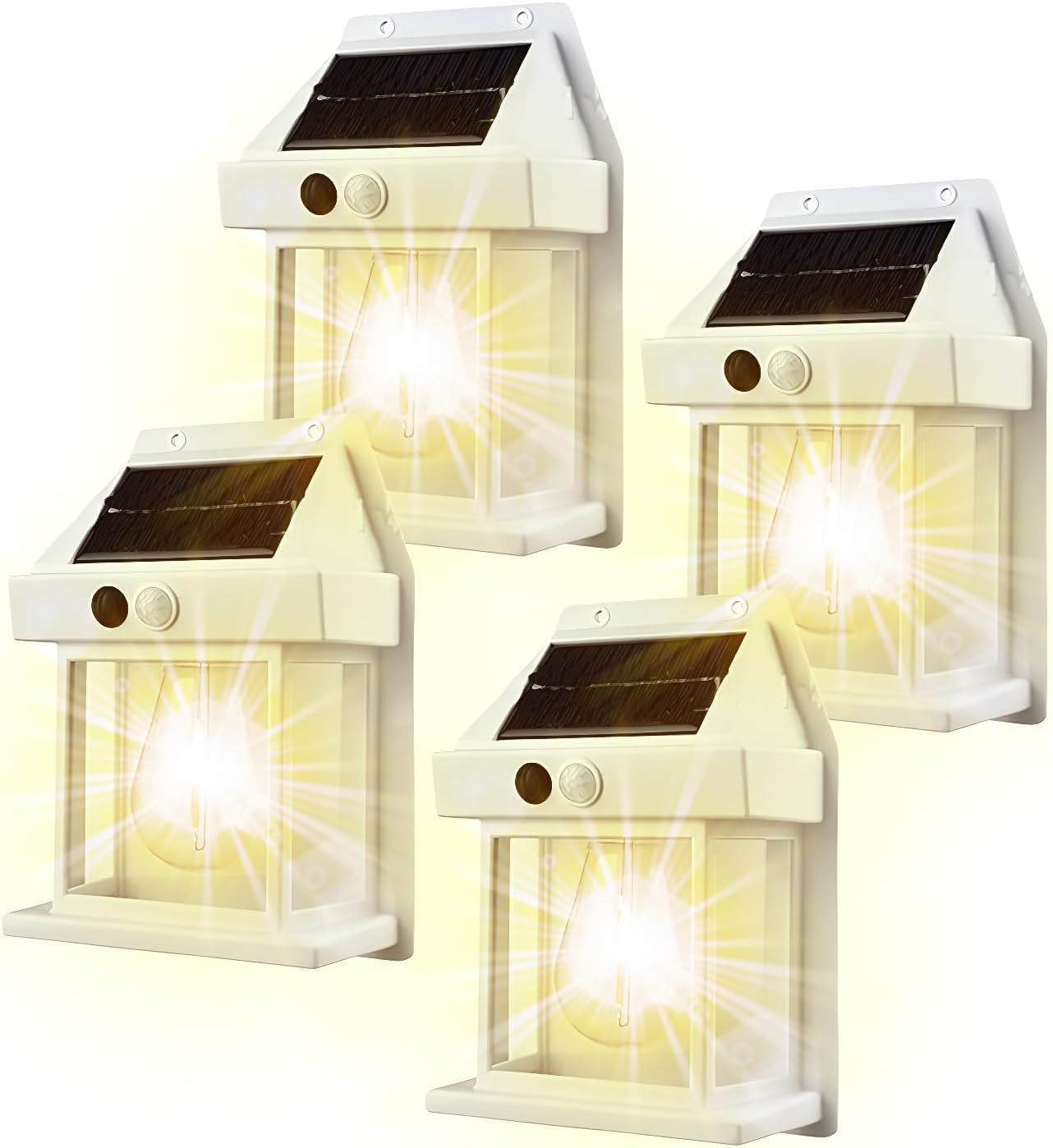 HELCEKOU Solar Tungsten Wall Light Outdoor with Motion Sensor 2023 New Wireless LED Sconce for Patio Yard IP65 Waterproof Security Exterior Mount Lighting (4pcs White)