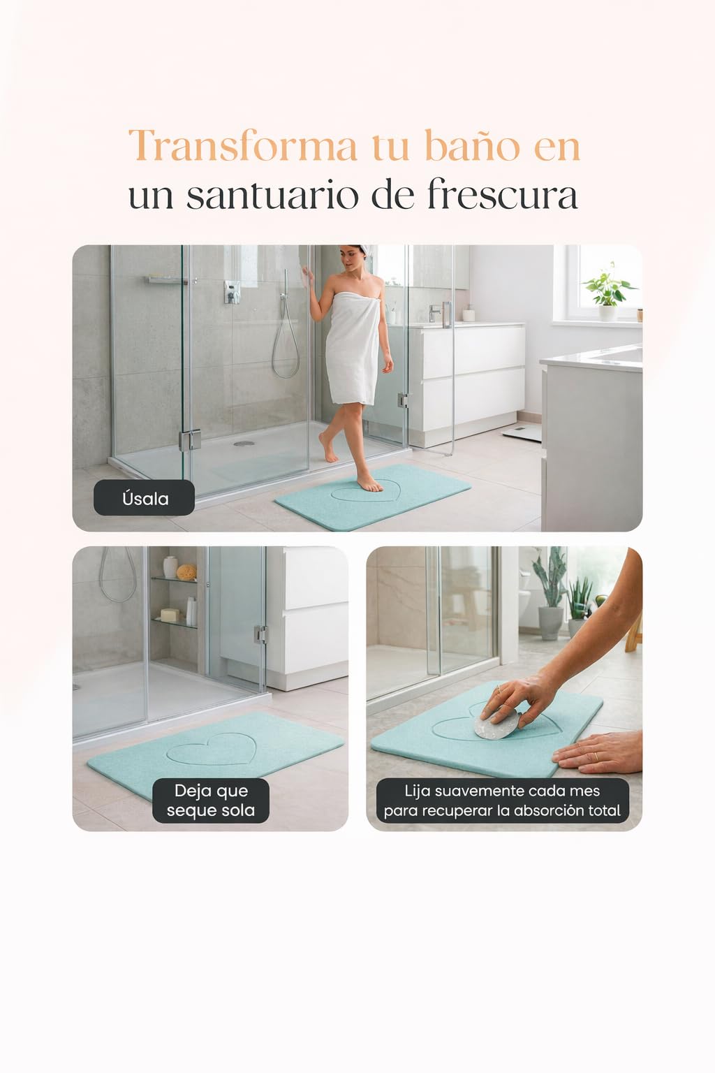 Tappeto Bagno Diatomite 60 x 39 cm - Tappeto Bagno in Pietra Antiscivolo e Assorbente per Doccia e Vasca - Asciugatura Rapida - Base in Gomma e 1 Carta Abrasiva - Colore Verde
