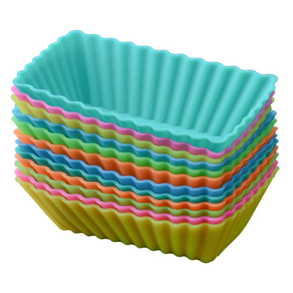 Lurrose Rectangular Silicone Baking Cups, Silicone Cupcake Molds Muffin Molds Silicone Cupcake Liners Cupcake Baking Molds for Muffin Chocolate Bread 12pcs (Random Color)