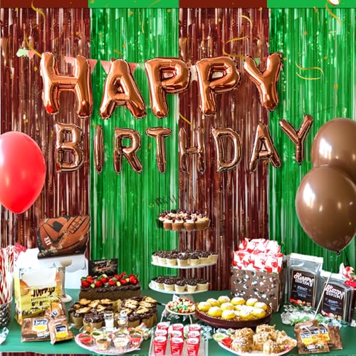 Image of 4 Packs Football Foil Fringe Curtain, Brown Green Glitter Metallic Tinsel Backdrop for Birthday, Baby Shower, Super Bowl, Football Game Day Party Decorations Supplies