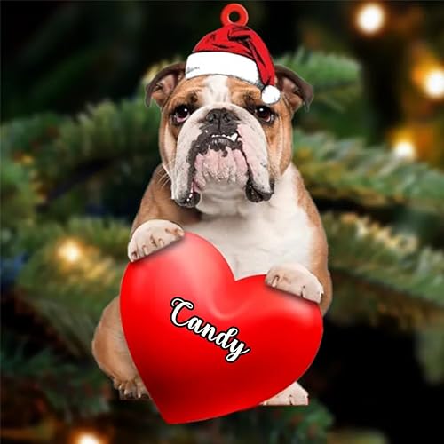 Amantes de los perros de Navidad, corazón de perro de Navidad disponible para muchos perros Bulldog inglés, adorno de Navidad, adorno de Navidad,